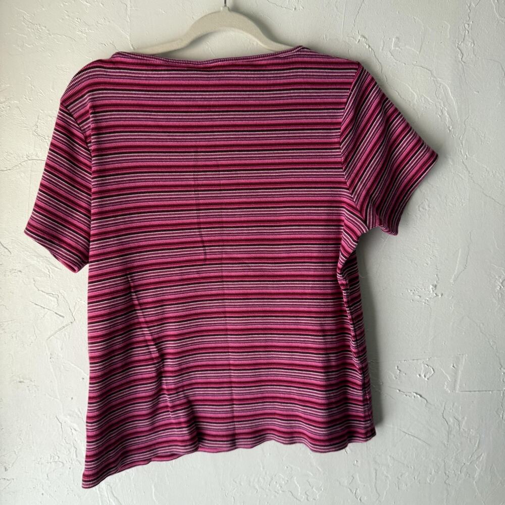 St Johns Bay Shirt Vintage Y2k Extra Large Pink Striped V Neck Short Sleeve‎ - Picture 7 of 7